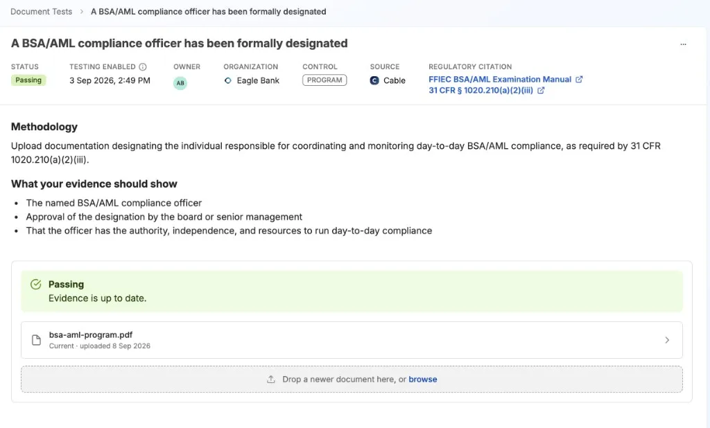 Document test evidence